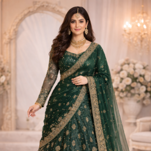 Emerald Royal Embroidered Bridal Lehenga