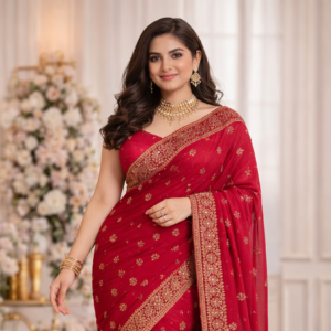 Pink Printed Cotton Sadi Set with Dupatta